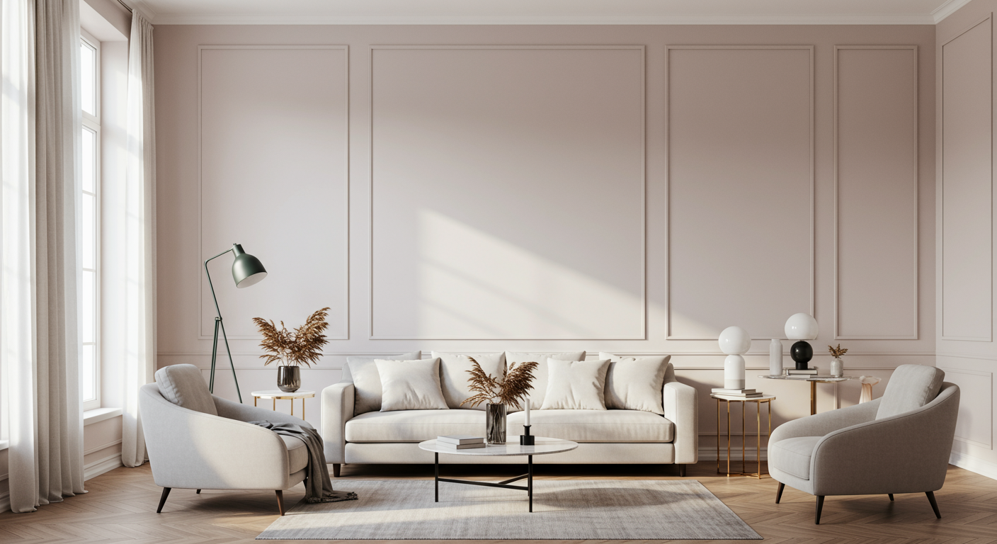 A professional painter in uniform carefully painting a living room wall in a modern Brentwood, CA home.