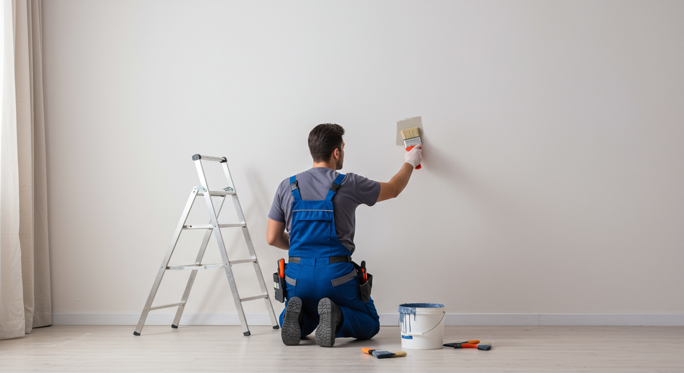 Professional Painter Working on a Living Room Wall