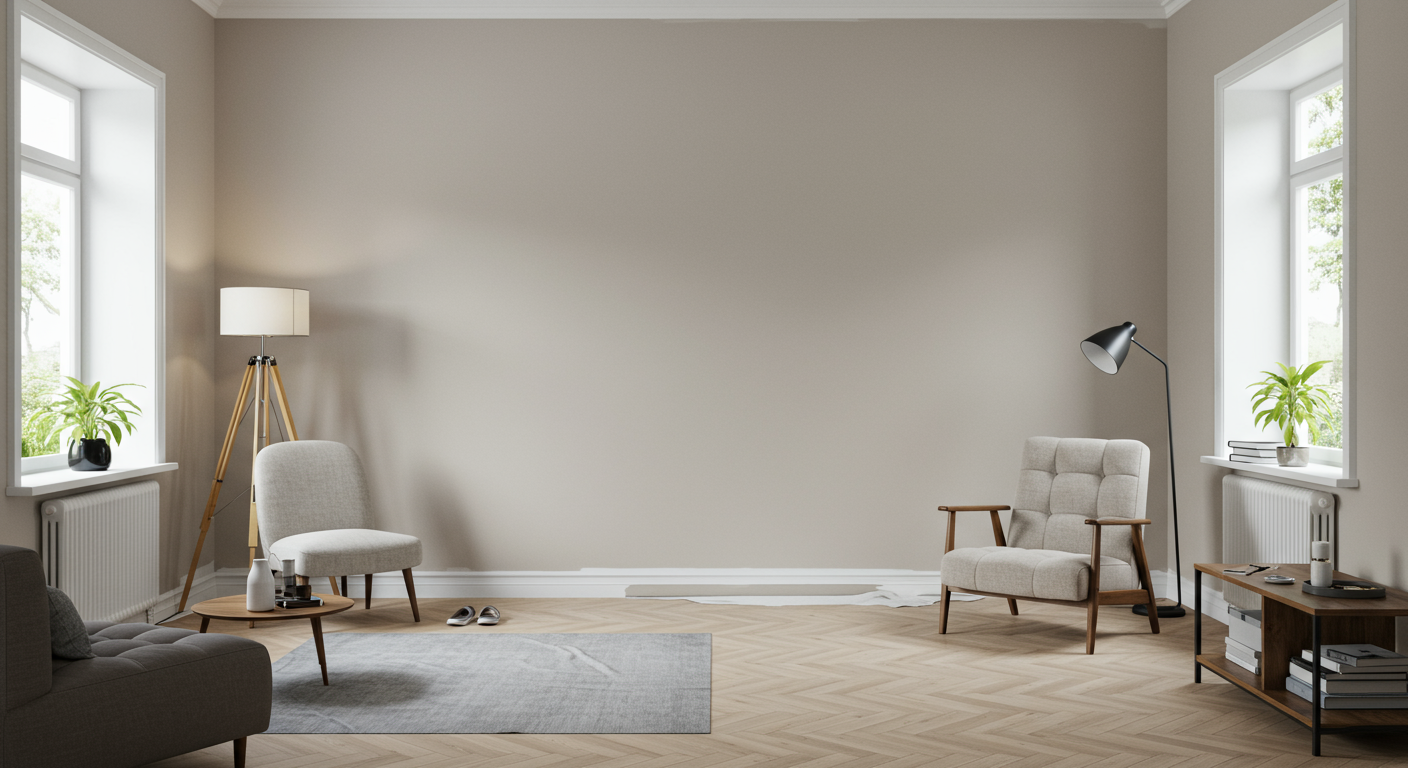 A serene image of a freshly painted room, showcasing the final result. The room is well-lit, with furniture arranged aesthetically, highlighting the beauty of the new paint job and the inviting atmosphere it creates.