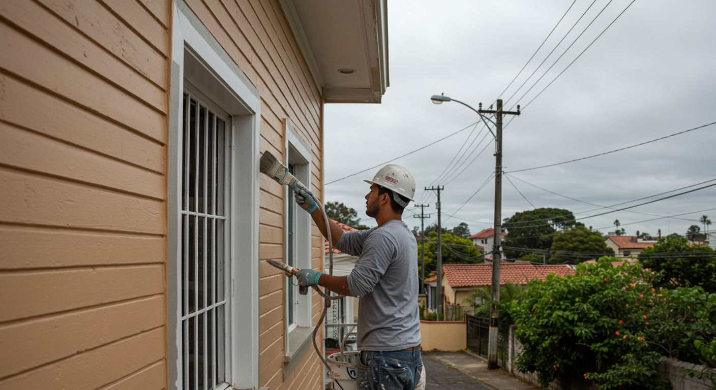 Experienced exterior painter applying high-quality paint to a home in San Buenaventura, CA.